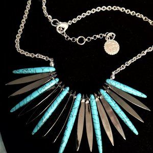 New Jessica Simpson Spike Collar Necklace Black Blue Turquoise 18"